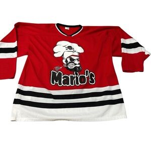 Vintage Athletic Knit Mario’s Hockey Jersey Shirt Red Black White Men’s XL